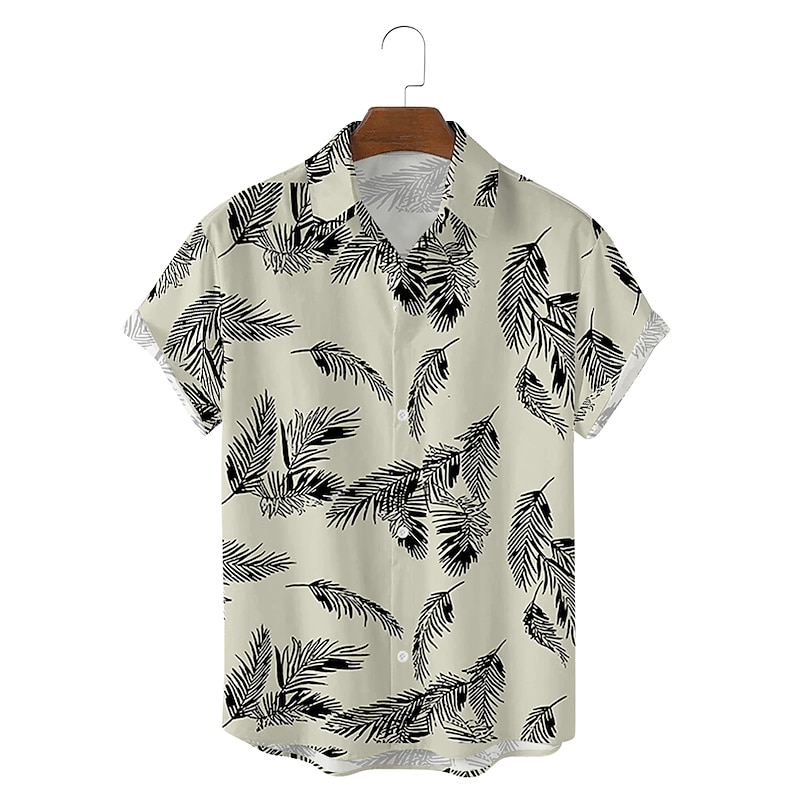 Men's Feather Tropical Plants Shirt Summer Hawaiian Shirt Camp Collar Shirt Short Sleeve Shirt Turndown Hawaiian Designer Casual Outdoor Daily Black Yellow Other Prints S M L4