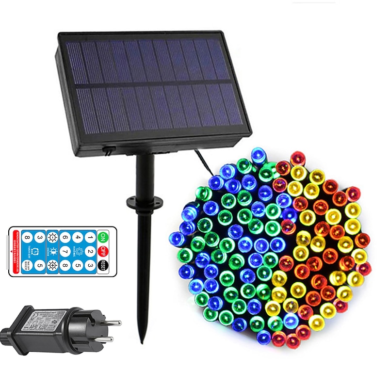 Solar Power String Light 50M-400LEDs 100M-800LEDs with Remote Control 8 Mode Flashing Timing Set Plug-in Dual Purpose Thanksgiving Christmas Outdoor Party Garden Decoration Fairy Lights Gypsophila 24V4