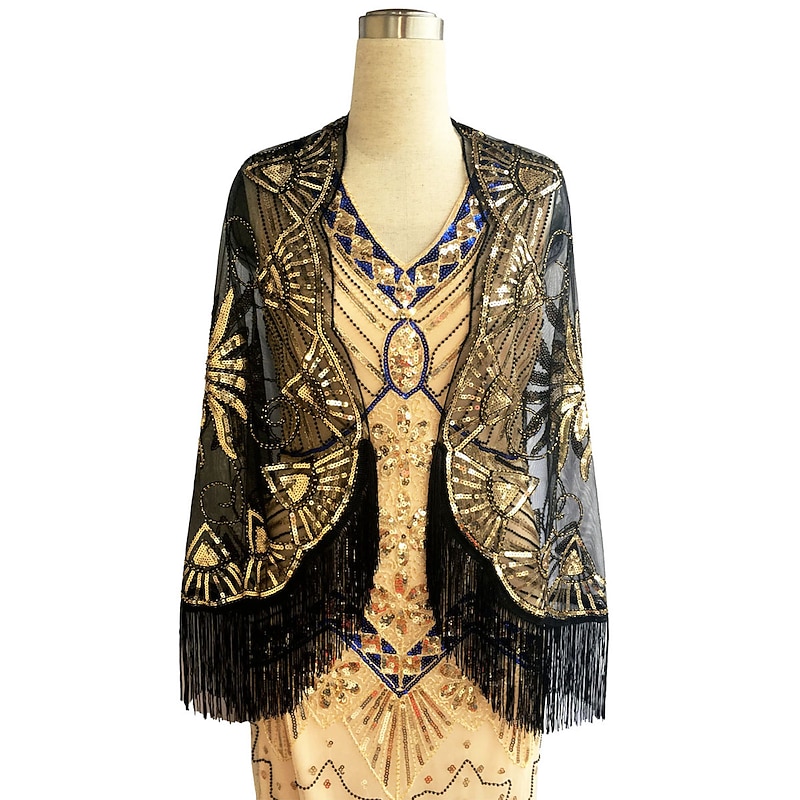 Vintage 1920s The Great Gatsby Party Costume Masquerade Shawls The Great Gatsby Wedding Guest Sequins Tassel Fringe Sequin Tassel Fancy Dress Women's Wedding Party Wedding Guest Adults' Shawl Spring