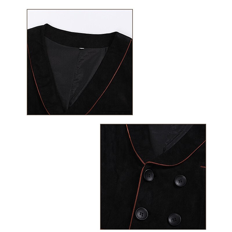 Men's Vest Suit Vest Gilet Party Evening Wear Festival Vintage Casual Polyester Solid Colored Double Breasted V Neck Slim Black Vest4