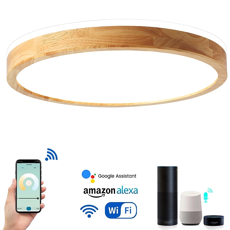 LED Ceiling Light Includes Wi-Fi Smart Light Round Design Dimmable Flush Mount Lights Wood Modern Style Geometrical Minimalist Artistic 30cm 40cm 50cm 220-240V 110-120V2