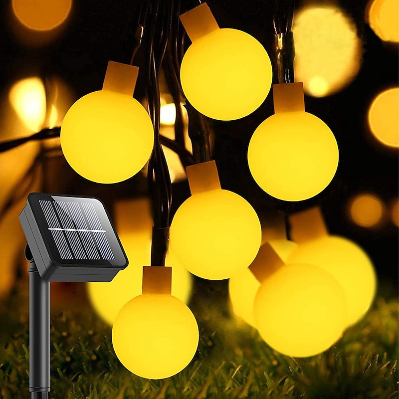 Elegant Wedding Party Reception Solar Outdoor String Lights – 6.5M 30LEDs, Waterproof Matte Bulbs, Warm White & Colorful, 8 Modes for Holiday Decor