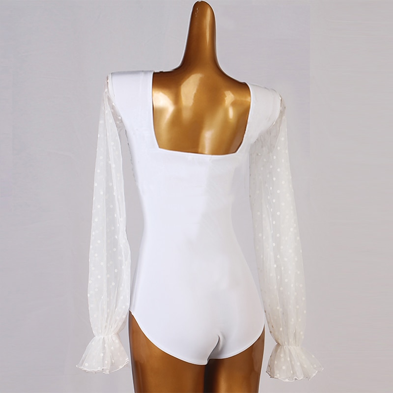 Ballroom Dance Leotard / Onesie Splicing Women's Training Performance Long Sleeve Chinlon Mesh2