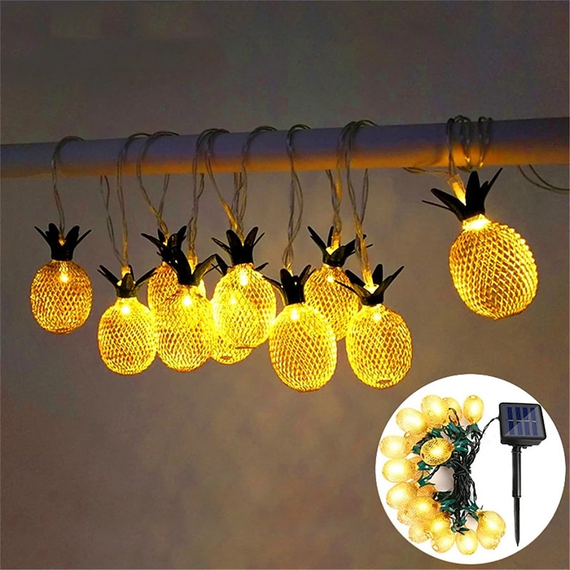 Solar Lights Outdoor LED Pineapple Shaped String Lights 7M 30LED Fairy Lights for Patio Home Wedding Party Bedroom Birthday Hawaiian Tropical Tiki Decoration (Warm White)