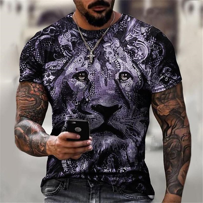 Men's Animal Lion T Shirt Graphic Tee Short Sleeve T shirt 3D Print Crew Neck Shirt Designer Basic Slim Fit Casual Daily Weekend Purple Gold Green Summer Clothing Apparel Plus Size S M L XL XXL 3XL2