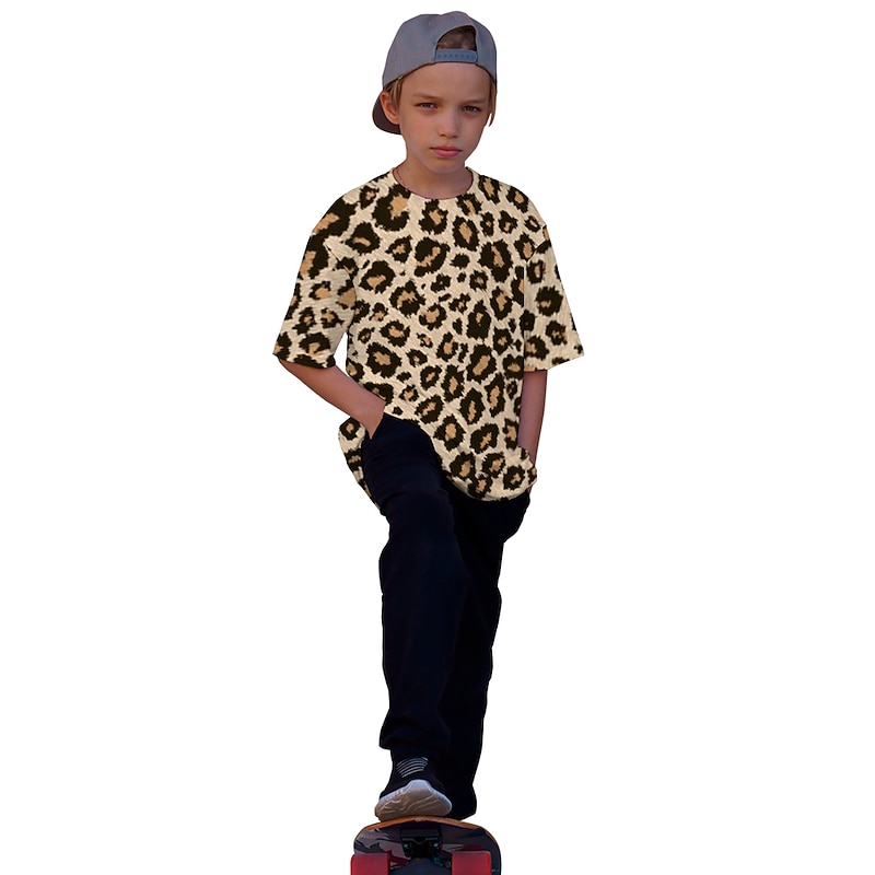 Boys 3D Leopard T shirt Tee Short Sleeve 3D Print Summer Active Kids 3-12 Years Daily Wear Regular Fit2