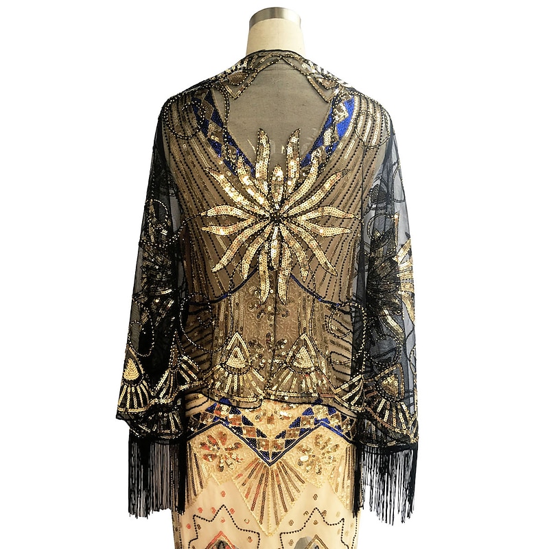 Vintage 1920s The Great Gatsby Party Costume Masquerade Shawls The Great Gatsby Wedding Guest Sequins Tassel Fringe Sequin Tassel Fancy Dress Women's Wedding Party Wedding Guest Adults' Shawl Spring3