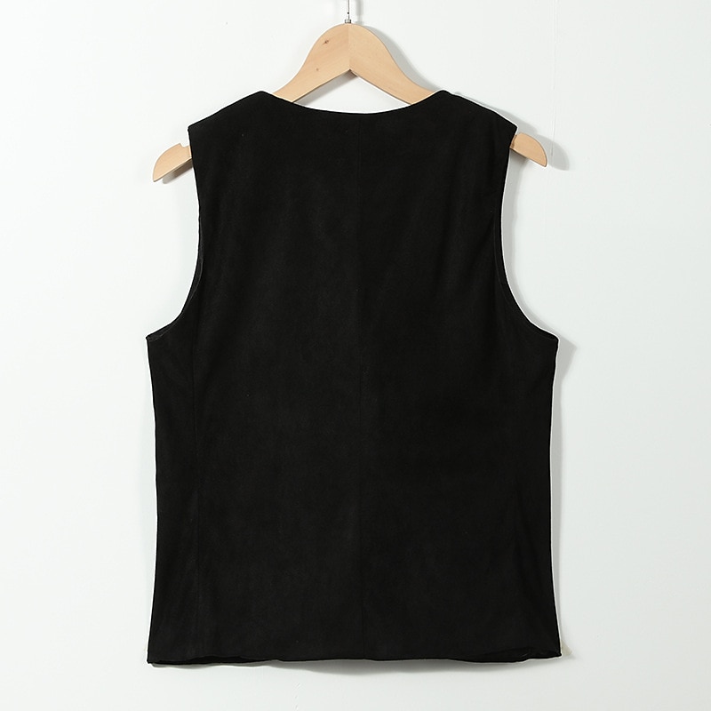 Men's Vest Suit Vest Gilet Party Evening Wear Festival Vintage Casual Polyester Solid Colored Double Breasted V Neck Slim Black Vest3