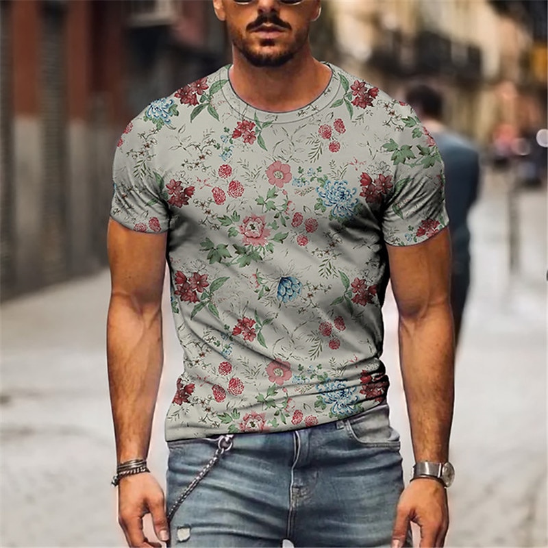 Men's Floral Graphic T Shirt Tee Funny T Shirts Short Sleeve T shirt 3D Print Crew Neck Shirt Hawaiian Designer Basic Casual Daily Weekend B C E Summer Clothing Apparel Plus Size S M L XL XXL 3XL 4XL4
