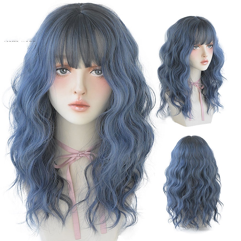 Long Curly Brown Hair Dyed Black On The Top High Temperature Silk Synthetic Wig With Bang Women Fashion Hairs2