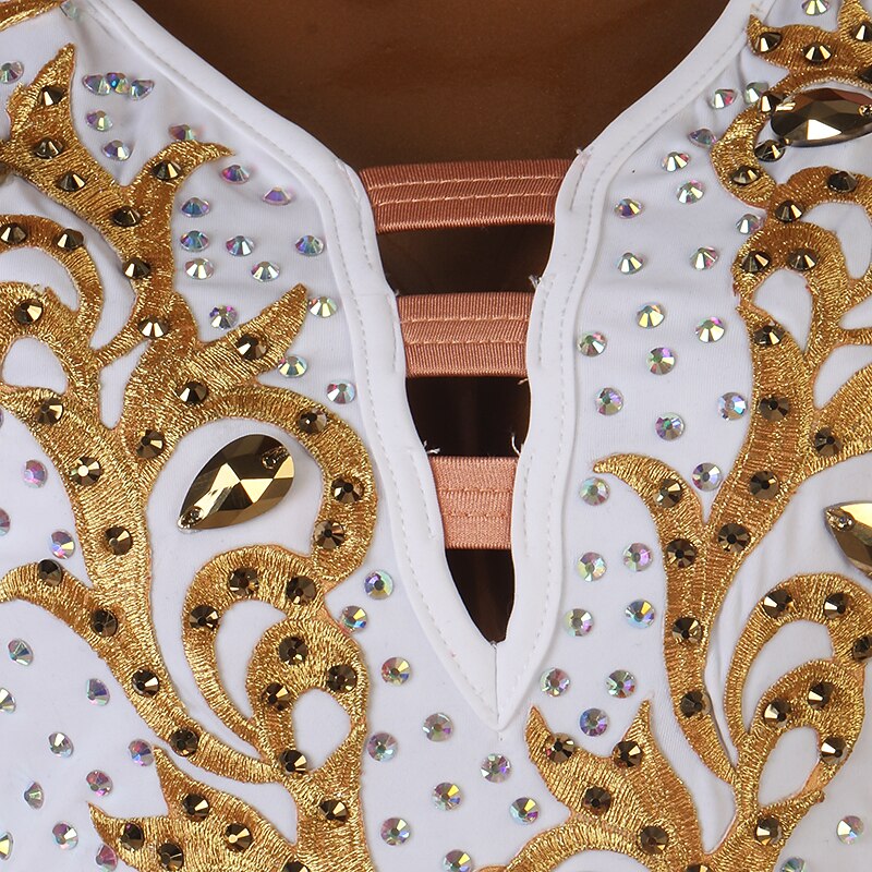 Figure Skating Dress Women's Girls' Ice Skating Dress Outfits White Black Patchwork Mesh Spandex High Elasticity Training Practice Professional Skating Wear Handmade Classic Crystal / Rhinestone Long3