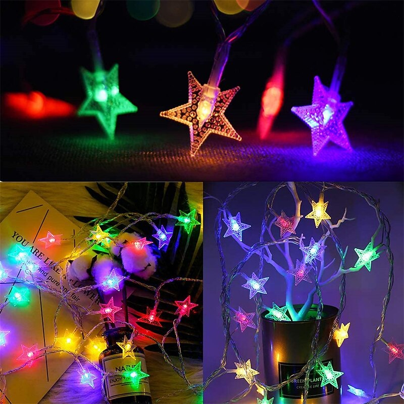 Ramadan Eid Lights LED Solar Star String Lights 40Ft 12M 100LEDs 7M 50LEDs 6.5M 30LEDs 5M 20LEDs 8Modes Twinkle Fairy Lights Waterproof Star Lights for Outdoor Gardens Lawn Patio Landscape Christmas2