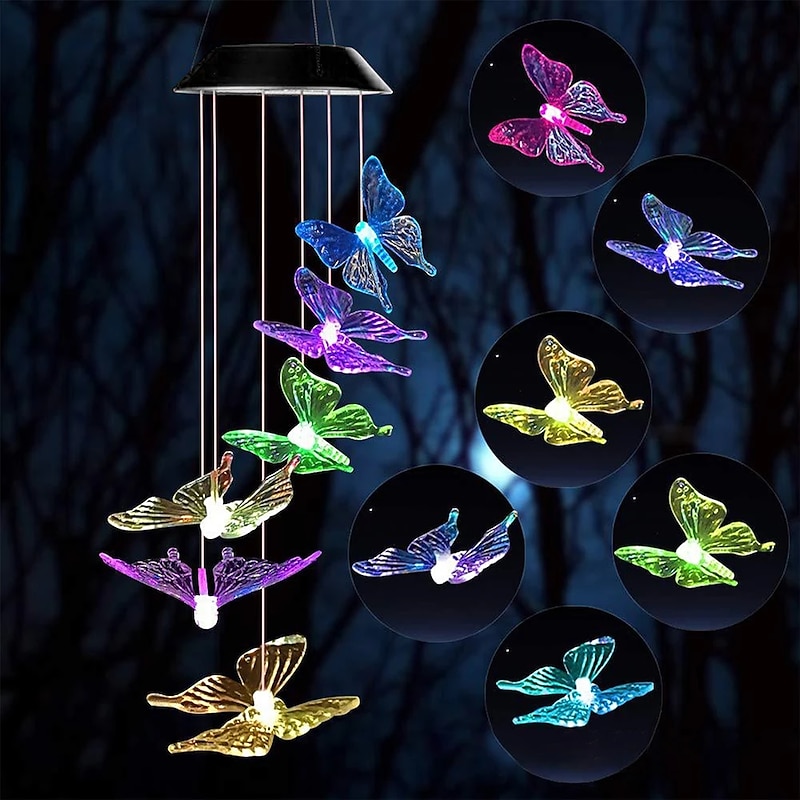 Solar Wind Chime Outdoor Waterproof LED Colorful Lamp Butterfly Shape Pendant LED Night Light Courtyard Garden Terrace Decorative Lantern2