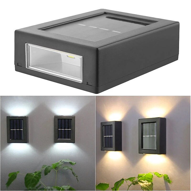 2pcs LED Outdoor Wall Light Solar Black Modern Solar Panel 2LED Wall Street Led Light Power Garden Outdoor Lighting Waterproof Wall Lamp Light Up And Down3