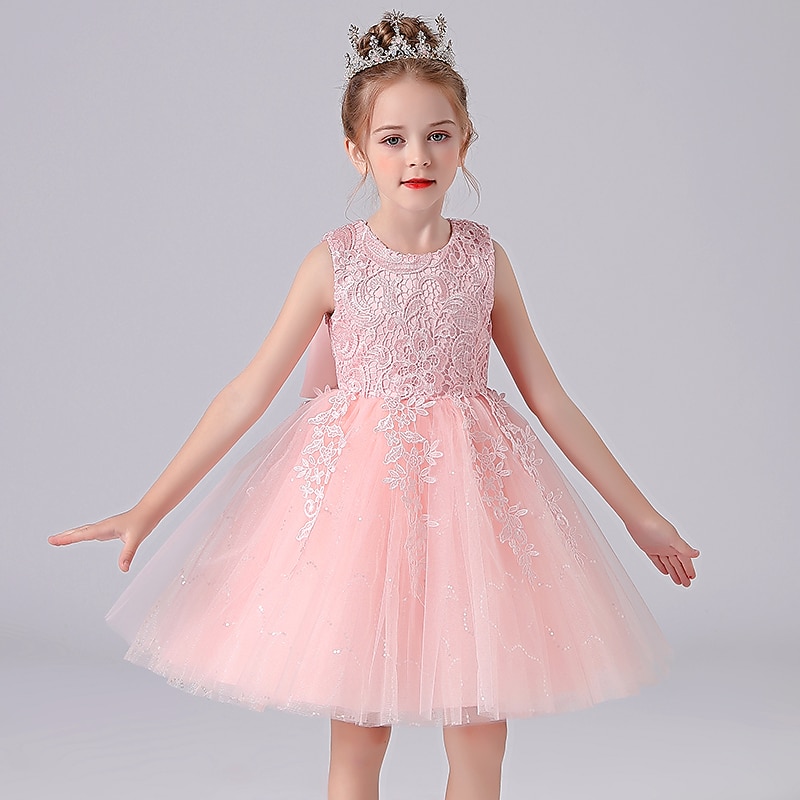 Kids Girls' Dress Flower Sleeveless Birthday Party Festival Bow Princess Sweet Polyester Knee-length Pink Princess Dress Summer 3-12 Years White Pink As Picture