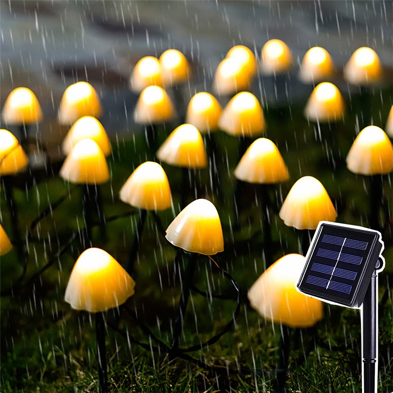 Outdoor Solar String Light LED Mushroom Solar String Light 3.8m 10 LEDs Outdoor Patio Garden Decoration Waterproof Fairy Light Courtyard Lawn Solar Ground Stakes Lamp 1 Set