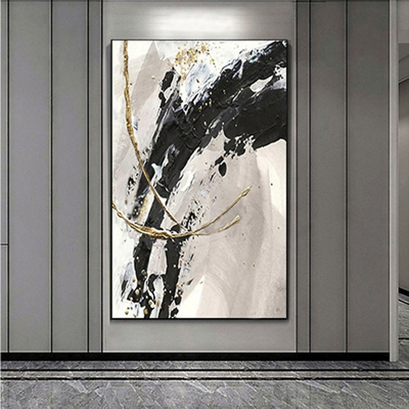 Oil Painting Handmade Hand Painted Wall Art Modern Minimalist Black and Gray Abstract Home Decoration Decor Rolled Canvas No Frame Unstretched