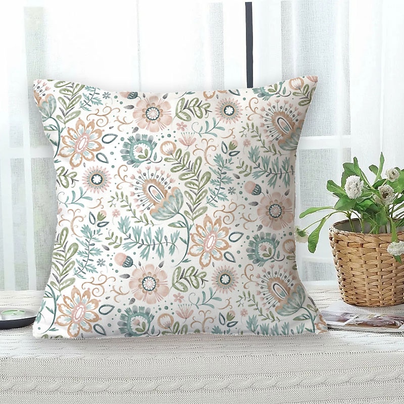 Garden Floral Double Side Cushion Cover 1PC Soft Throw Pillow Cover Cushion Case Pillowcase for Sofa Bedroom Livingroom Superior Quality Machine Washable  Outdoor Cushion for Sofa Couch Bed Chair