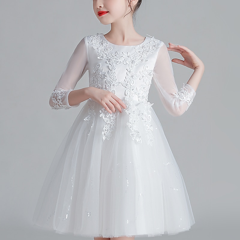 Flower Girl Dress Girls' Dress Party Dress Formal Wedding Party Princess Sweet Children's Day Flower Sleeveless Crew Neck White Pink 3-12 Years3