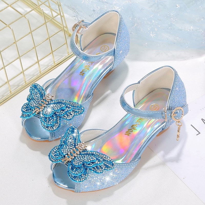 Girls' Silver Glitter Princess Shoes – Sparkly Bowknot Mary Jane Sandals with Low Heels, Elegant Party & Wedding Dress Shoes 11