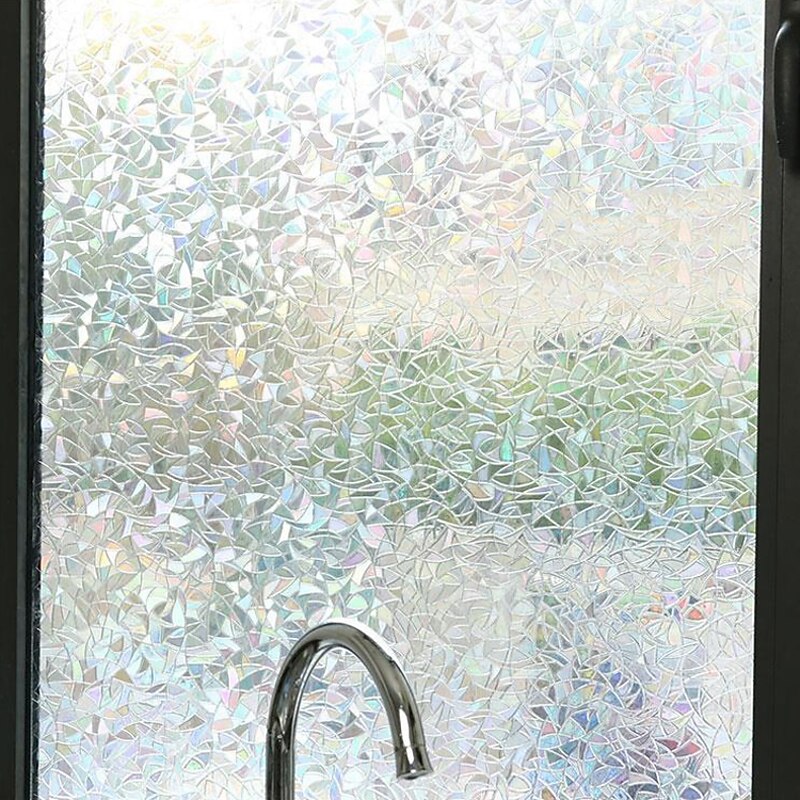 Window Privacy Film, Rainbow Window Film, Removable Stained Glass Sticker, Heat Control Window Cling for Decor, Silver 12