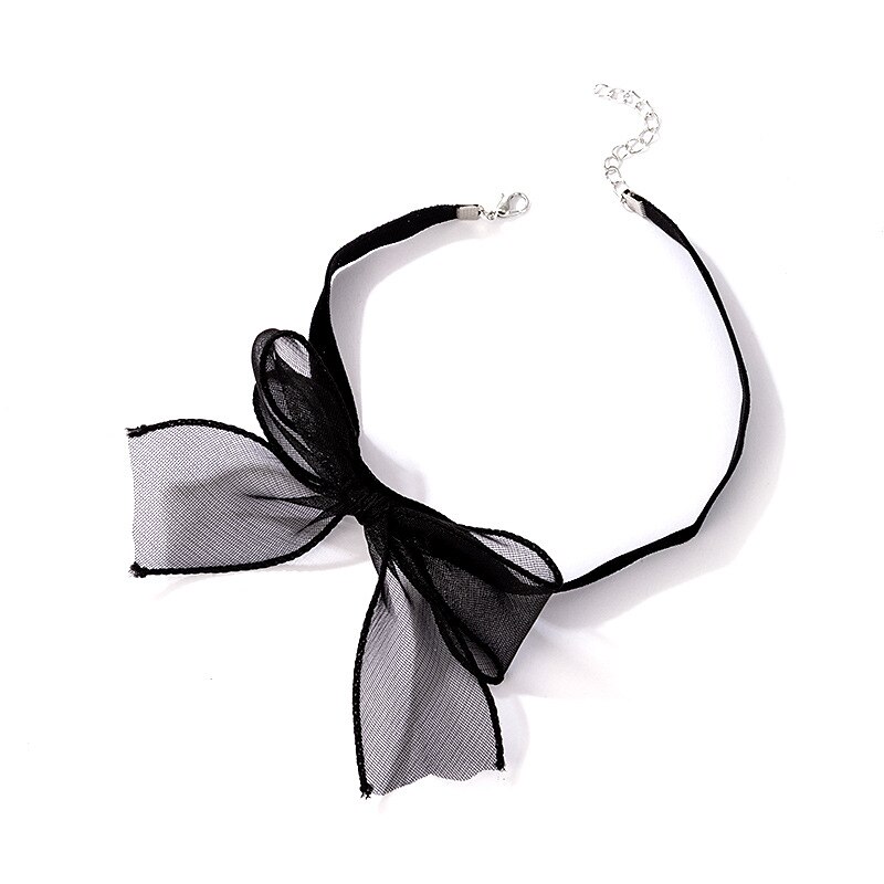 sexy black lace bow-knot collar choker necklace soft velvet suede choker tie cravat jewelry gift for women teens girls (black)3