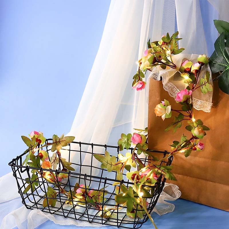 Elegant Wedding Reception Party Solar LED String Lights Outdoor Rose Rattan Fairy Light 2.3M 20LEDs IP65 Waterproof Wedding Valentines Garland Outdoor Patio Decoration3