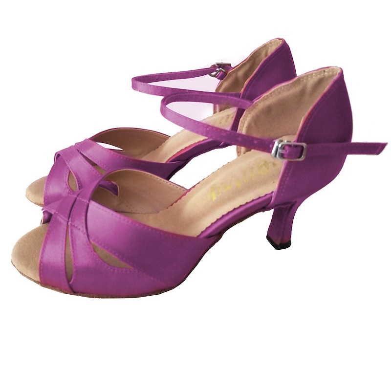 Women's Navy Blue Satin Latin Dance Shoes – Open-Toe Mid Heel Ballroom Sandals with Ankle Strap for Practice & Performance3