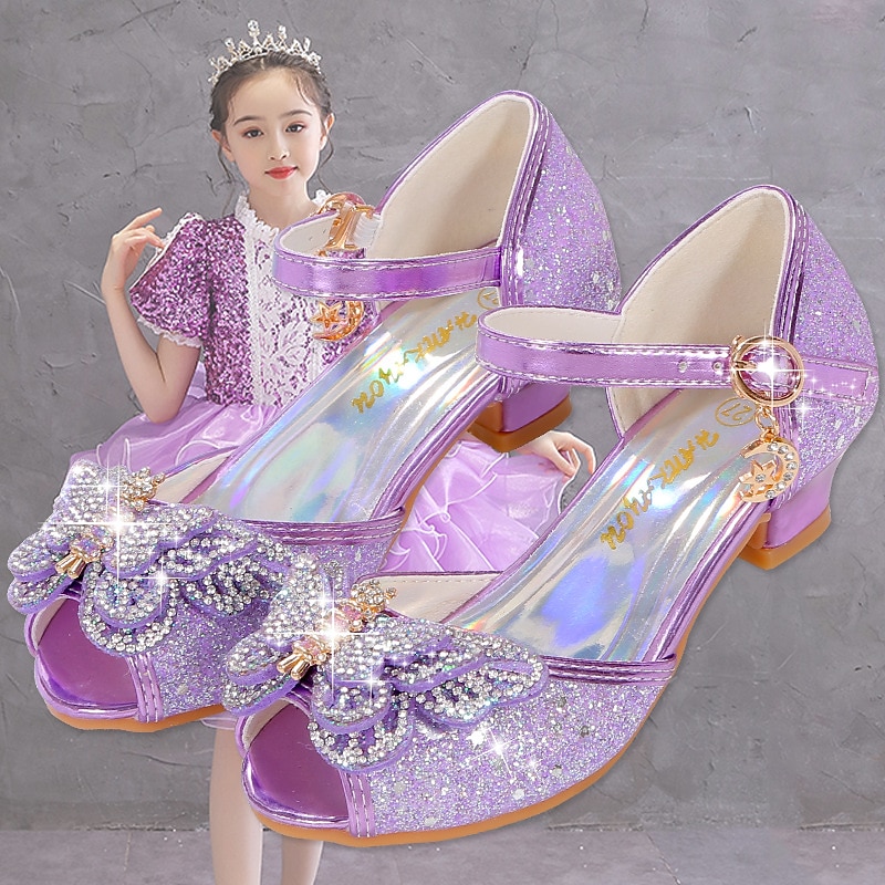 Girls' Silver Glitter Princess Shoes – Sparkly Bowknot Mary Jane Sandals with Low Heels, Elegant Party & Wedding Dress Shoes 12