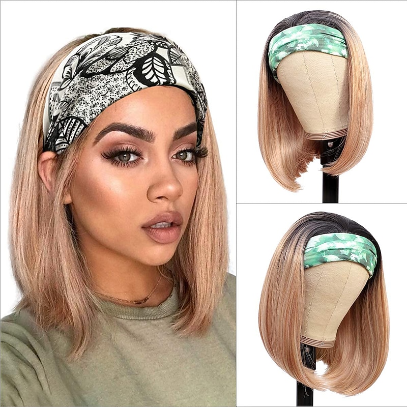 Headband Wig is Suitable For Women's Gradient Wig 12 Inches (about 30.5 cm) Synthetic Headband Wig Short Bob Wig Suitable For Women More Color Straight Hair