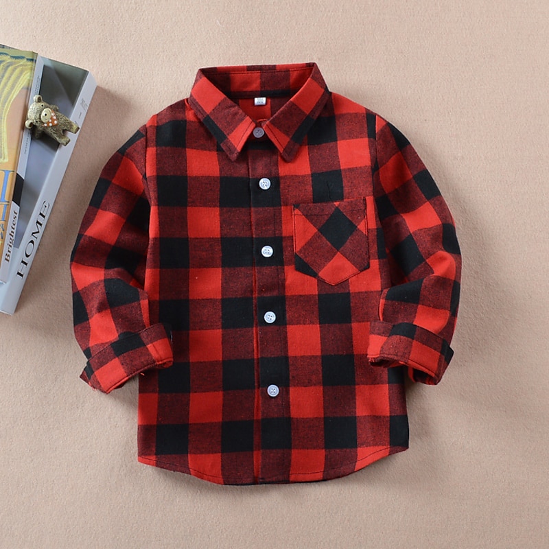 Boys 3D Plaid Shirts Long Sleeve Fall Fashion Casual Kids 3-12 Years School Going out Casual Daily Regular Fit