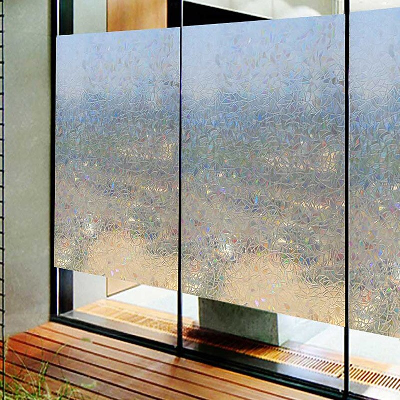 Window Privacy Film, Rainbow Window Film, Removable Stained Glass Sticker, Heat Control Window Cling for Decor, Silver 13