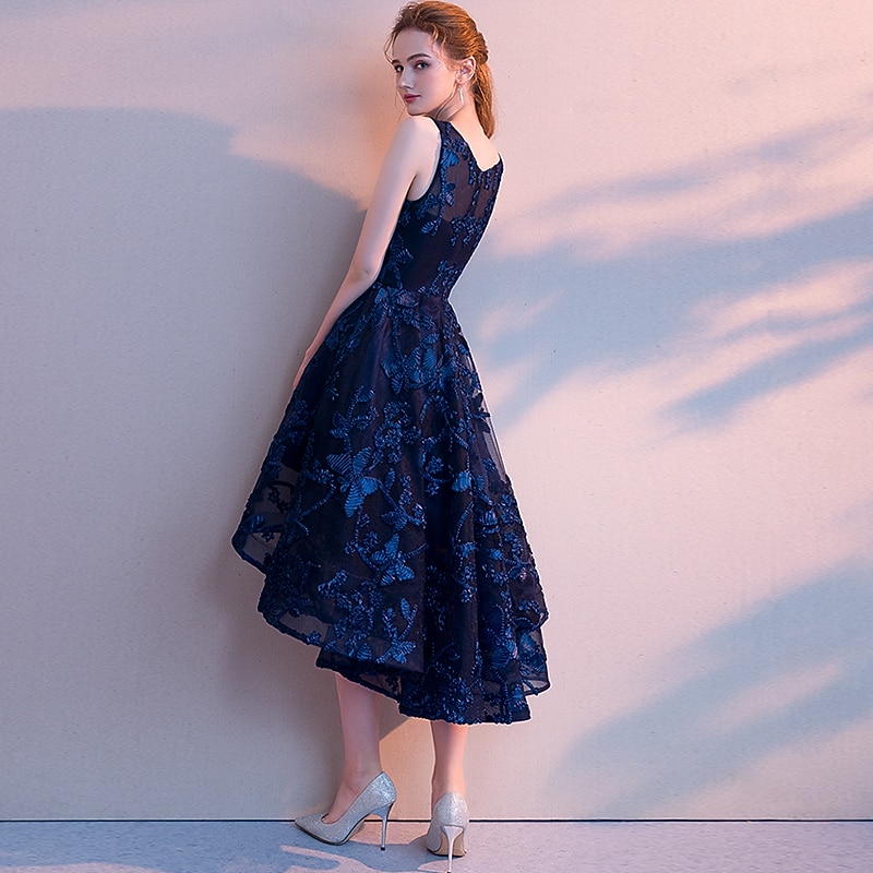 A-Line Cocktail Dresses Elegant Dress Wedding Guest Homecoming Asymmetrical Sleeveless Jewel Neck Tulle with Pleats Pattern / Print2