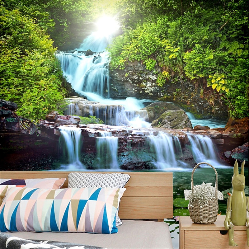 Mural Wallpaper Custom Self-adhesive  Rizhao Landscape And Waterfall Beautiful View PVC / Vinyl Suitable For Living Room Bedroom Restaurant Hotel Wall Decoration Art  Home Decor4