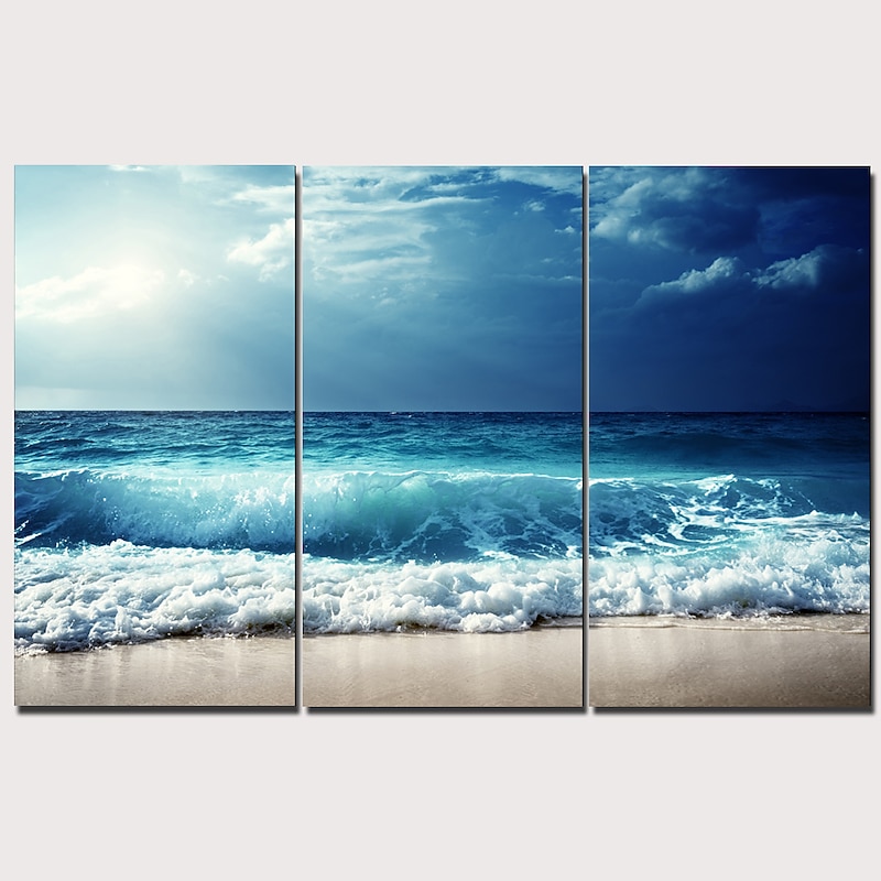 3 Panels Wall Art Canvas Prints Painting Artwork Picture Beach Painting Home Decoration Décor Rolled Canvas No Frame Unframed Unstretched - Main Image