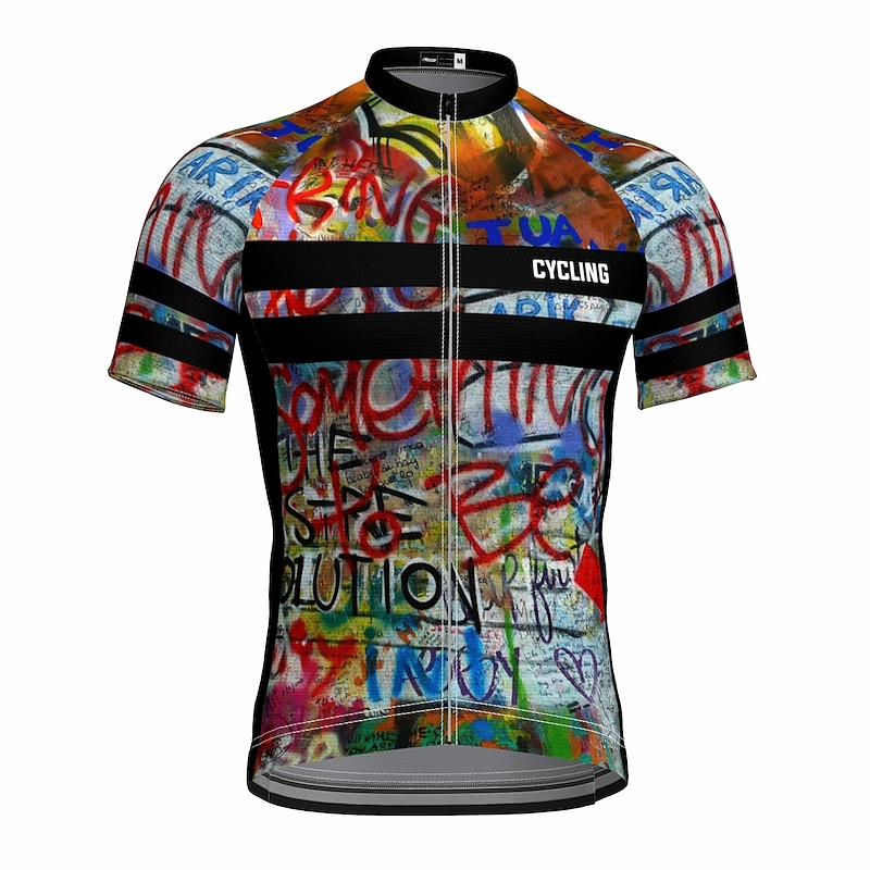 Men's Cycling Jersey Graffiti Funny Short Sleeve Bike Jersey Top with 3 Rear Pockets Mountain Bike MTB Road Bike Cycling Quick Dry Reflective Strips Back Pocket Moisture Wicking Sports Black Yellow2