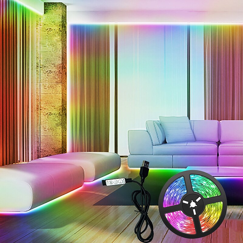 LED TV Background Waterproof Light Strip 1-5M Color RGB 5050 Color Changing LED Light Flexible Color Changing Strip With 5V USB Cable and Mini Controller Suitable for Bedroom Party and Home Decoration3