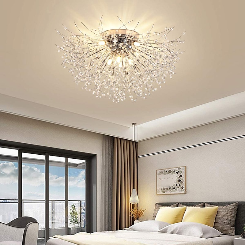 50/60/70cm LED Ceiling Light 5 6 8 Heads Unique Globe Dandelion Design  Chandelier Nordic  Artistic Style Fireworks Crystal Lamp Living Room Dining Room Bedroom  Bar Lamp3