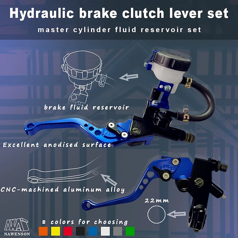 Nawenson Universal 7/8" 22mm Motorcycle Clutch Brake Master Cylinder Reservoir Levers Kit Fluid Reservoir Set Cylinder Reservoir Lever Kit Fluid Reservoir Set4