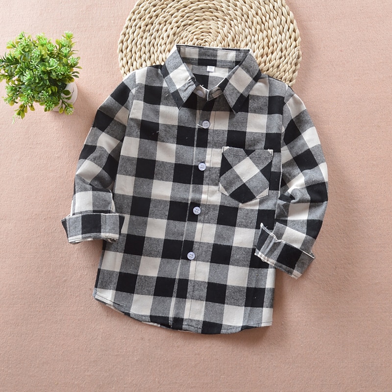 Boys 3D Plaid Shirts Long Sleeve Fall Fashion Casual Kids 3-12 Years School Going out Casual Daily Regular Fit4