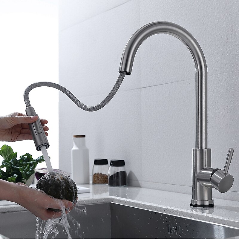 Touchless Sensor Kitchen Sink Faucet Stainless Steel with Pull Out Sprayer, Touch On Single Handle Kitchen Vessel Tap with Pull Down 2 Modes Spray Fingerprint Resistant Brushed Nickel Deck Mounted2