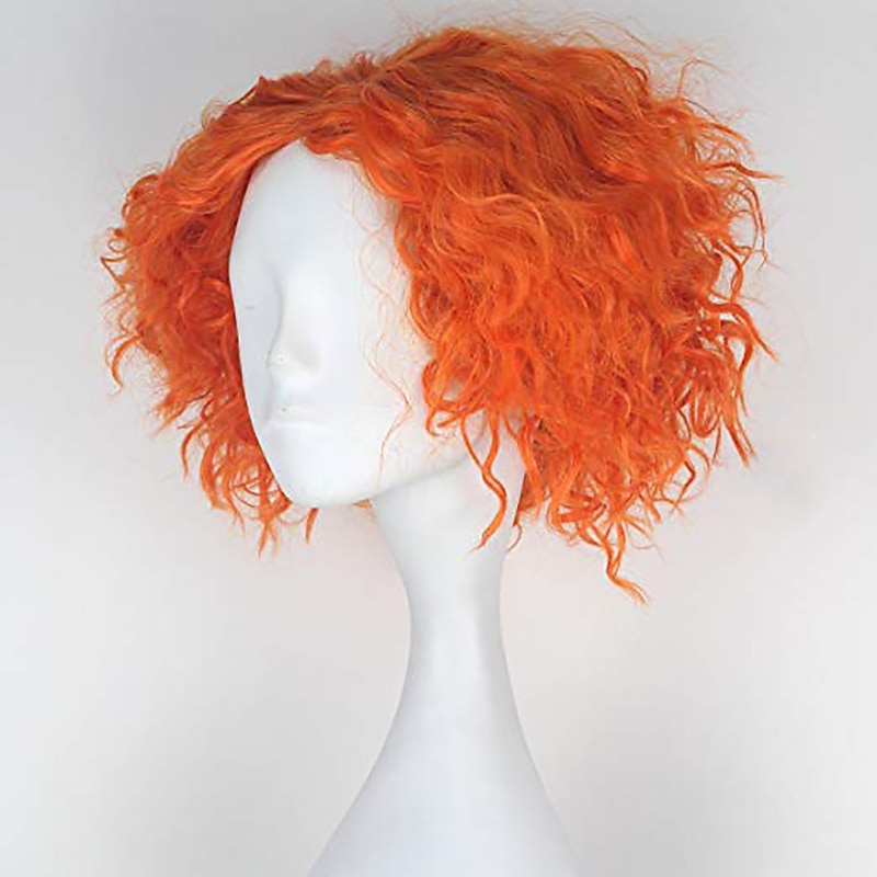 Cosplay Alice's Adventures in Wonderland Mad Hatter Cosplay Wigs All Middle Part 12 inch Heat Resistant Fiber Curly Dry Shiny Orange Teen Adults' Anime Wig Halloween Wigs2