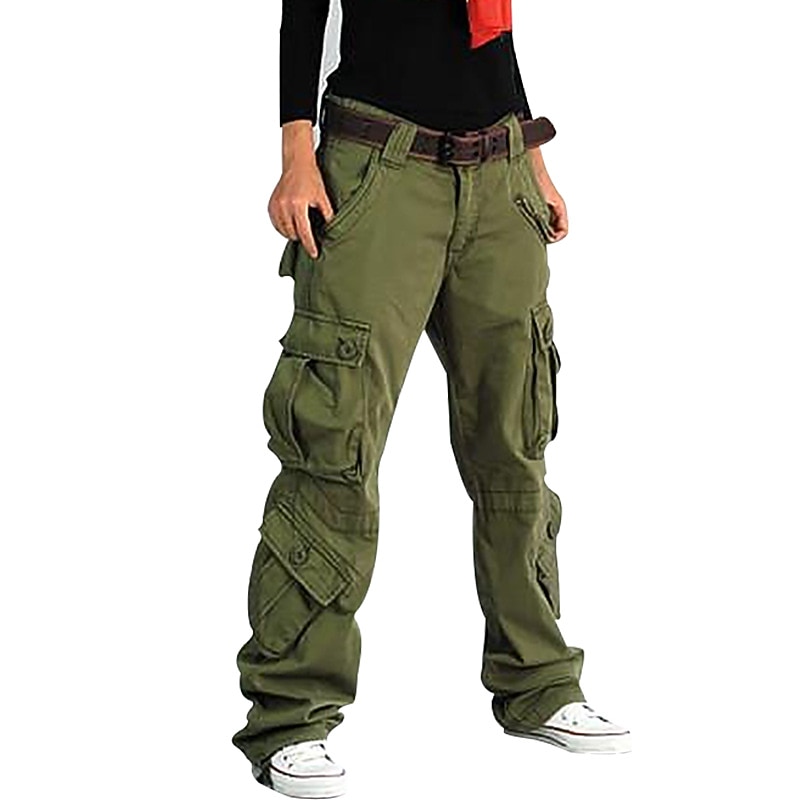 Women's Cargo parachute pants Trousers Trousers Full Length 100% Cotton Pocket Baggy Micro-elastic High Waist Athleisure Casual Daily Gray Green ArmyGreen S M3