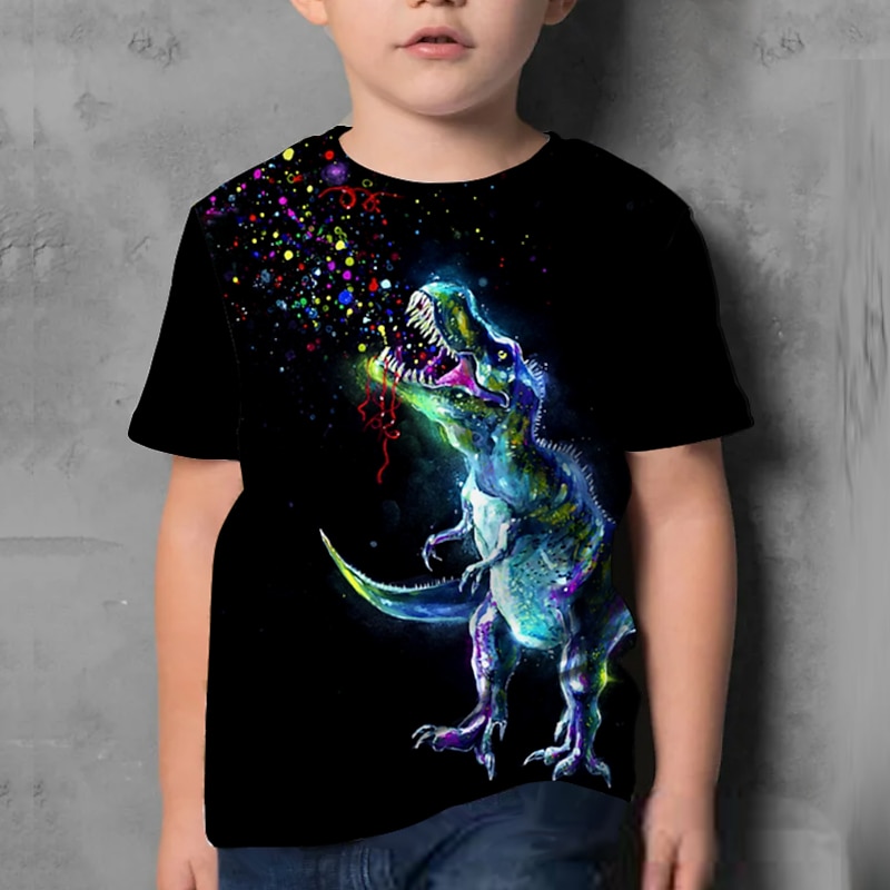 Boys 3D Dinosaur T shirt Short Sleeve 3D Print Summer Active Cute Cool Kids 3-12 Years School Daily