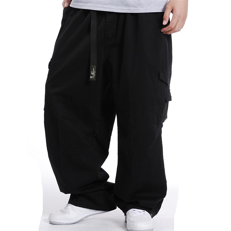 Men's Cargo Pants Cargo Trousers Trousers Baggy Drawstring Elastic Waist Wide Leg Plain Breathable Soft Full Length Daily Sports Cotton Streetwear Stylish Oversized ArmyGreen Black Micro-elastic2