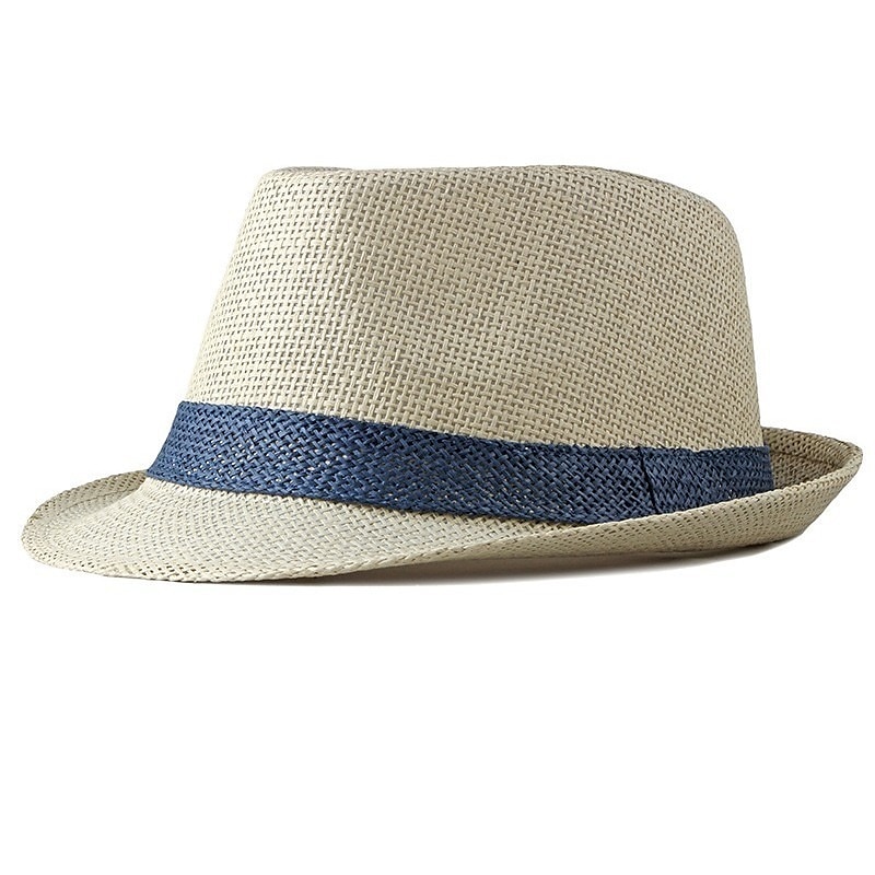 Men's Straw Hat Sun Hat Panama Hat Fedora Trilby Hat Blue Brown Pure Cotton Classic Retro Pure Color Party 1920s Fashion Vintage Party Dailywear Color Block Outdoor Travel3