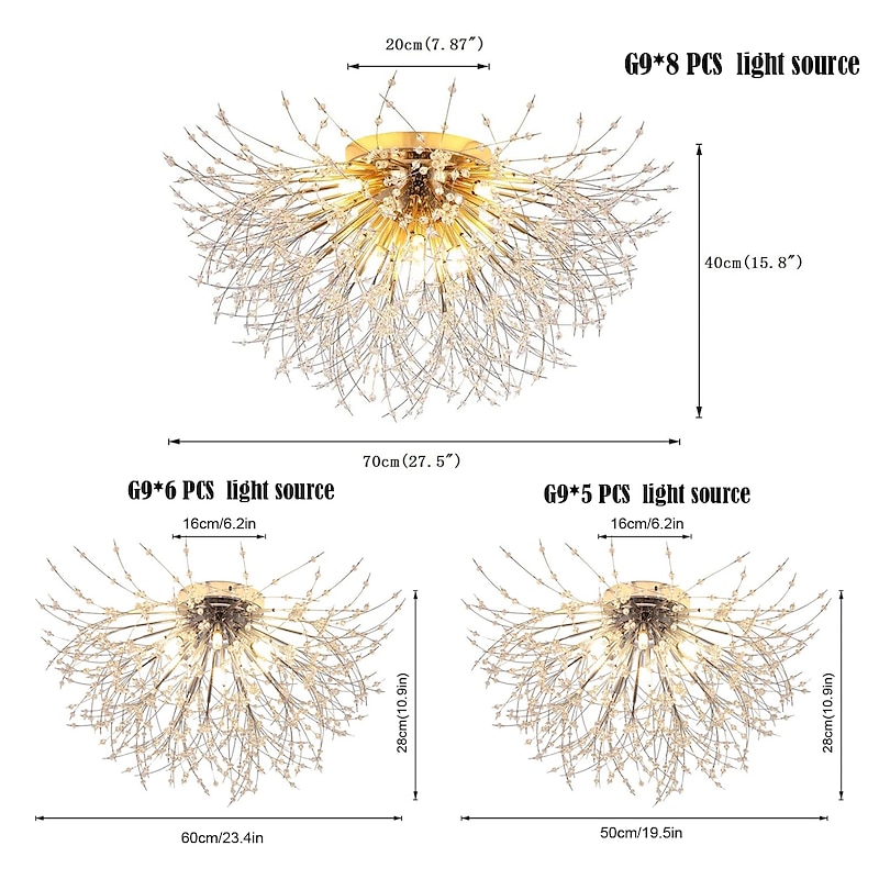 50/60/70cm LED Ceiling Light 5 6 8 Heads Unique Globe Dandelion Design  Chandelier Nordic  Artistic Style Fireworks Crystal Lamp Living Room Dining Room Bedroom  Bar Lamp4