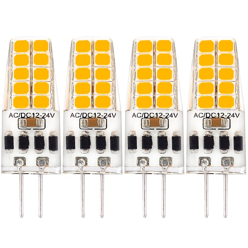G4 LED Bulb 3W Equivalent to 20W-25W T3 JC Type Bi-Pin G4 Base Halogen Bulb AC/DC 12V Warm White 3000K G4 Light Bulb for Puck Light RV Under Counter Kitchen Lighting Under Cabinet Light 4 Pack