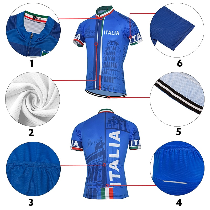 Men's Cycling Jersey with Bib Shorts Short Sleeve Mountain Bike MTB Road Bike Cycling Yellow Red Sky Blue Graphic Italy National Flag Bike Clothing Suit UV Resistant 3D Pad Breathable Quick Dry3