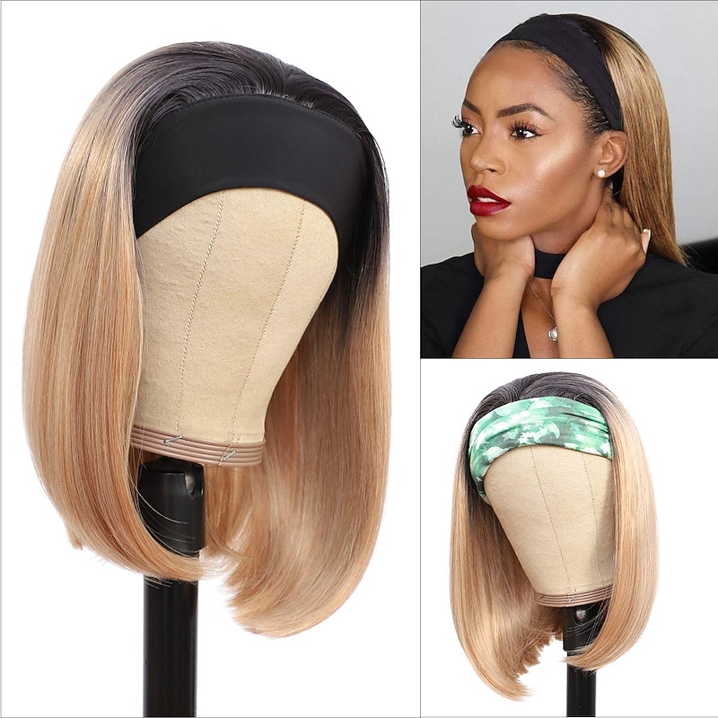 Headband Wig is Suitable For Women's Gradient Wig 12 Inches (about 30.5 cm) Synthetic Headband Wig Short Bob Wig Suitable For Women More Color Straight Hair2